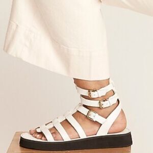 J.Crew Mallorca white authentic leather low platform gladiator sandals size 10